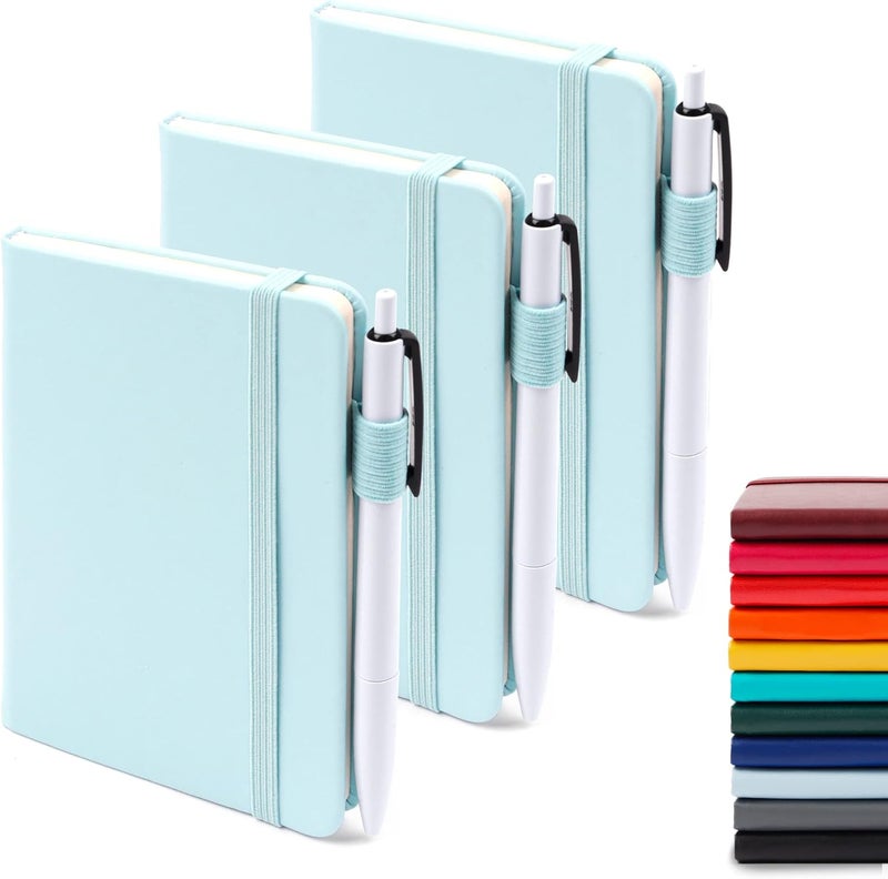 Feela 3 Pack Pocket Small Notebook Journals, Mini Cute Memo Notepad Hardcover College Ruled Lined Journals with Pen Holder for Women Girls Office School, with 3 Black Pens, 3.5”x 5.5”, A6, Sky Blue - Image 1